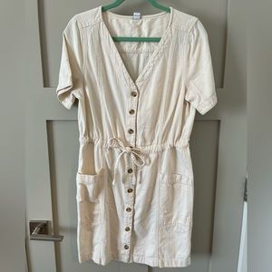 Women’s Old Navy Cream Denim Button Down Tie Waist Dress - Size Medium